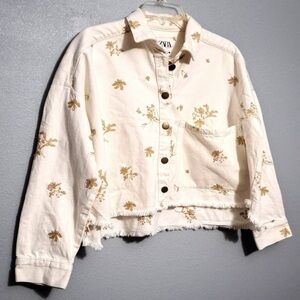 Zara Cream Floral Button-Up Blazer